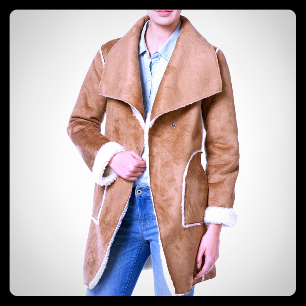 Womens Tan Faux Suede Reversible Coat Jacket M